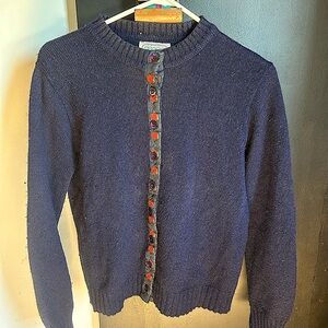 Vintage 70s/80s Wool Blend Navy Boho Cottagecore Strawberry Sweater Size M/L